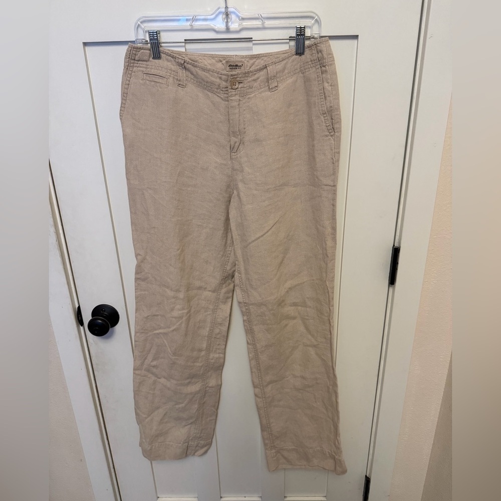 Eddie Bauer VASHON FIT 100% LINEN WOMEN'S Pants SZ 10 Beige